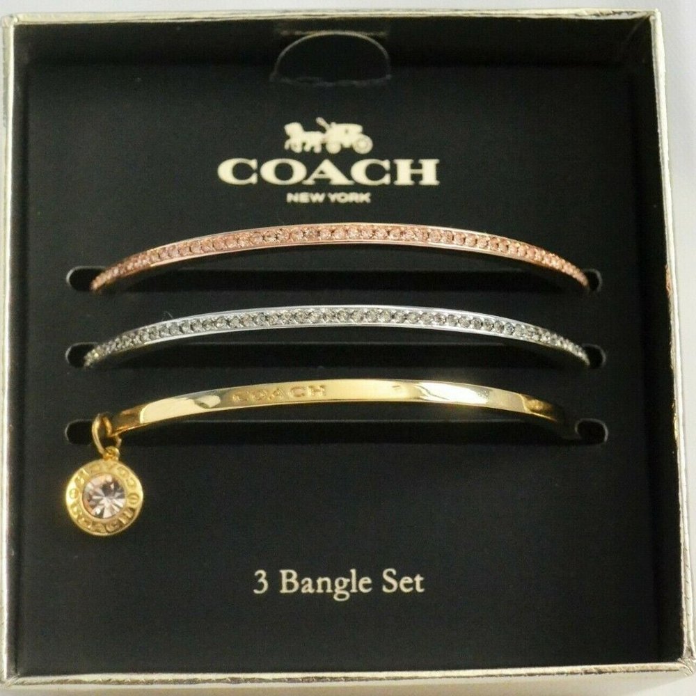 Coach 3pc Multi-Color Pave Box Bangle Bracelet Set F37602 NWT
